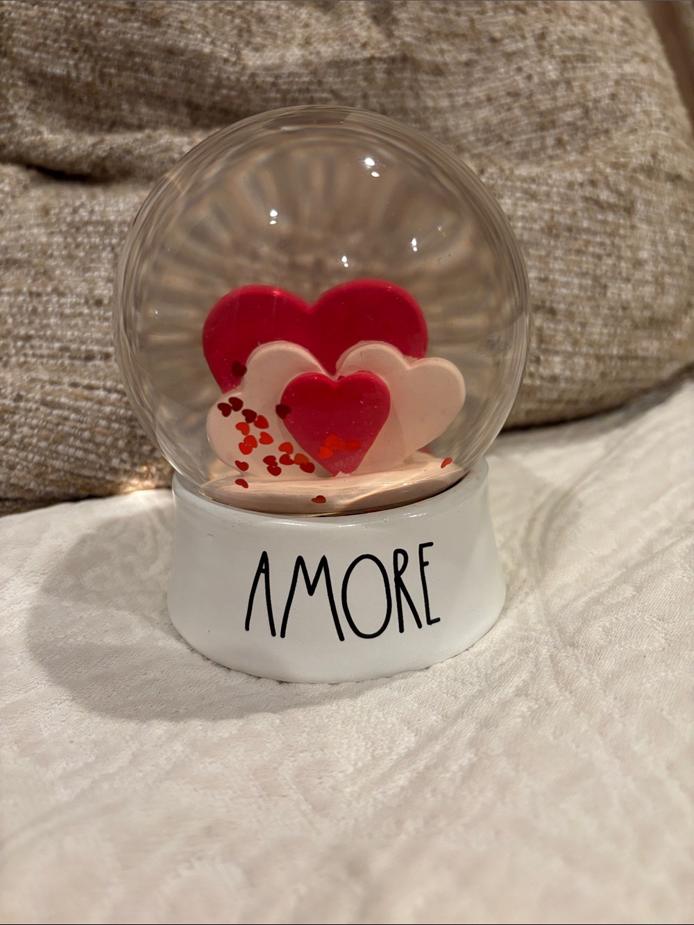 Rae Dunn Pink & Red Heart Snow Globe - Romantic Table Decor